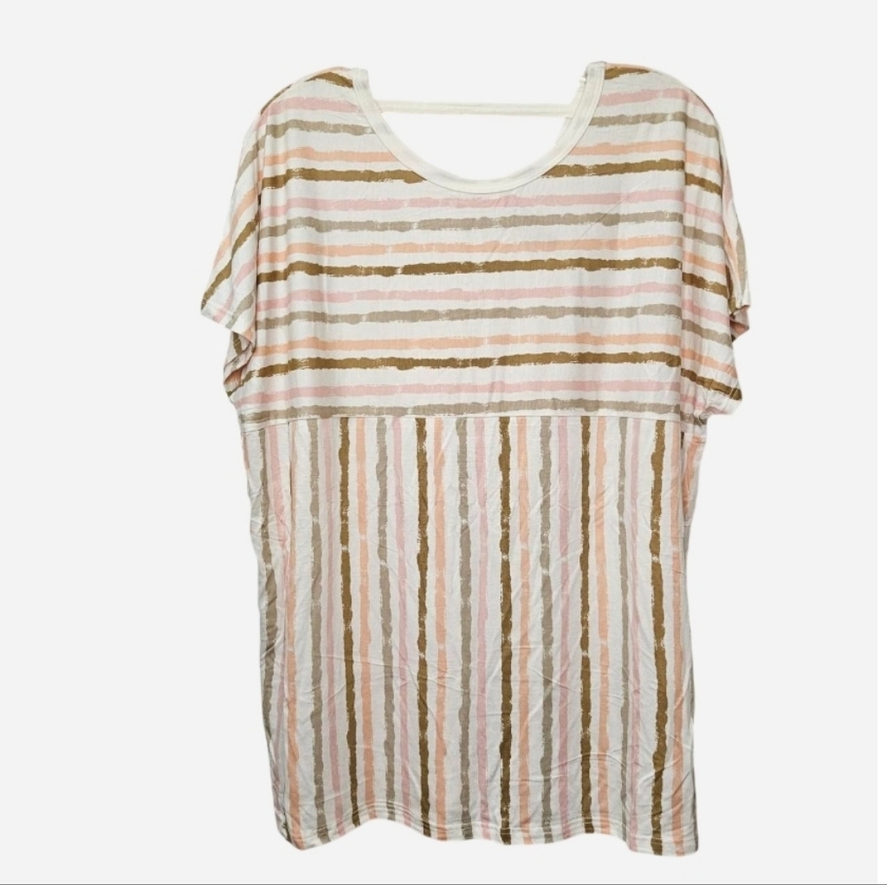1Clique pink white tan striped short sleeve casual shirt Womens Plus Size 1X NEW